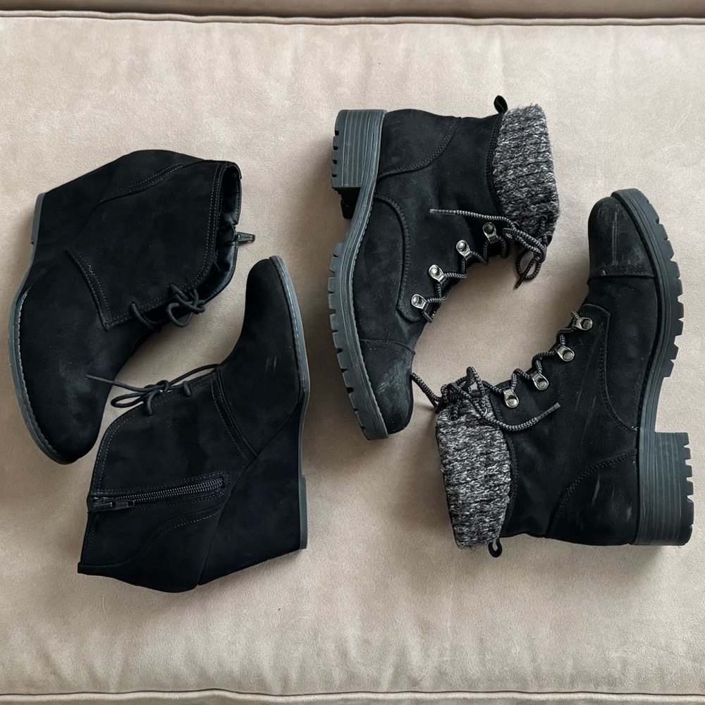 Two pairs Universal Thread booties wedges boots black 9.5 BOTH PAIRS included
